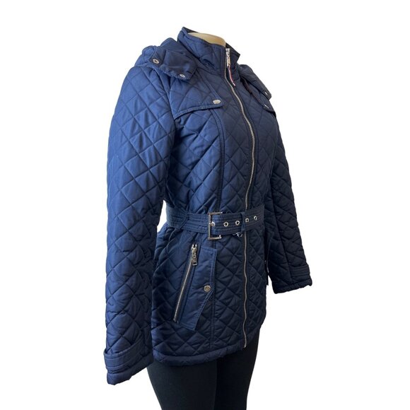 Tommy Hilfiger Women's Navy Blue Quilted Hooded Winter Coat Sz XS - Picture 2 of 12